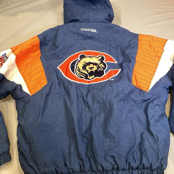 VTG Starter NFL Chicago Bears Jacket 1/4 Zip Mens L Pullover Hood Large Back Hit - Picture 1 of 16